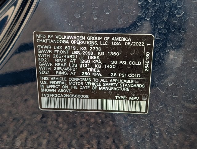 2022 Volkswagen Atlas 3.6L V6 SEL Premium R-Line