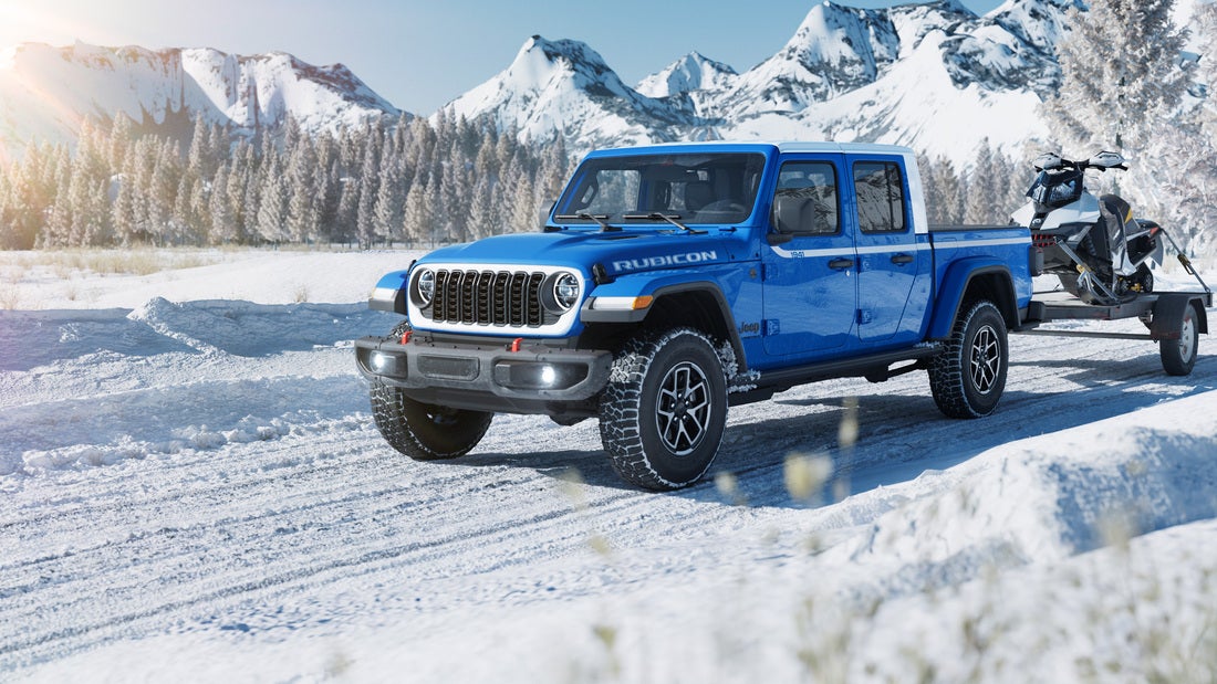 Jeep Gladiator driving in Wyoming winter snow conditions
